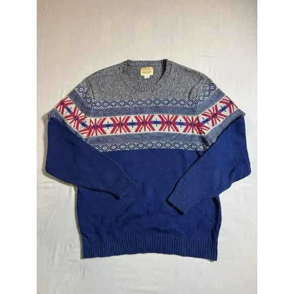 Vintage Sears Roebuck & Co blue Crewneck Holiday sweater red snowflakes Mens L - Picture 2 of 6